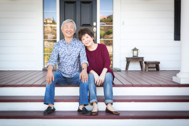 Senior homeowners reviewing retirement finances and home equity options