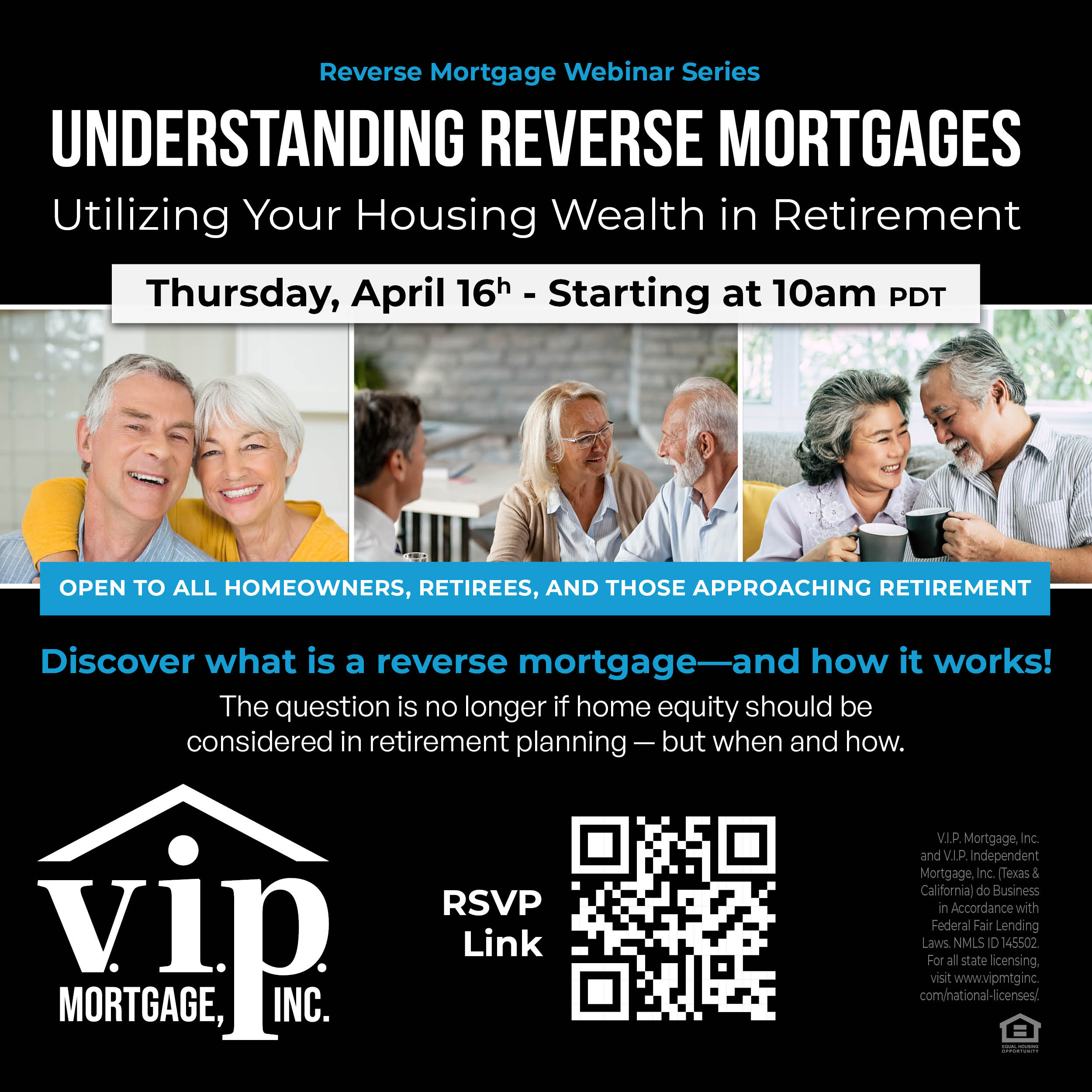 Reverse mortgage webinar April 16 explaining how home equity can be used in retirement planning